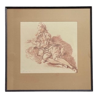 After Francois Boucher Young Man Sitting on the Ground French Print For Sale
