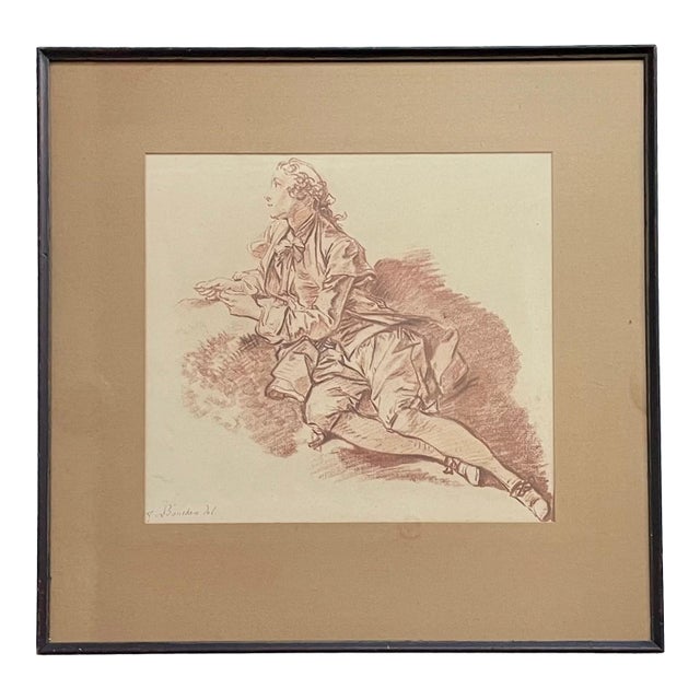 After Francois Boucher Young Man Sitting on the Ground French Print For Sale