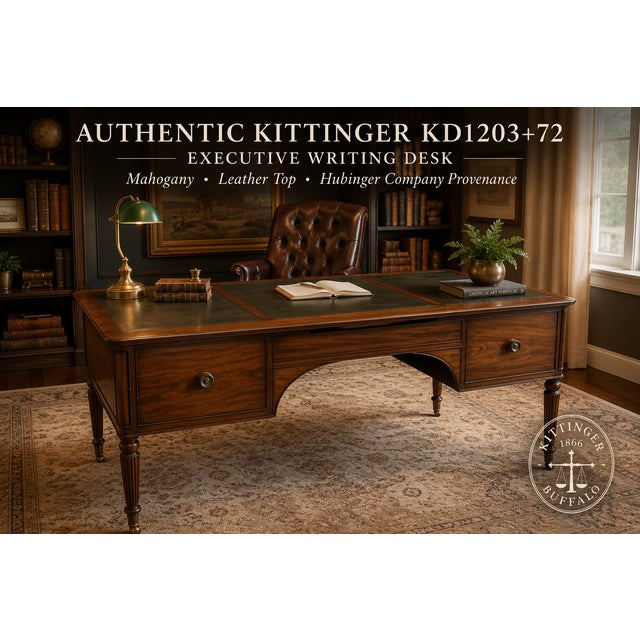 An exceptional and authenticated Kittinger KD1203+72 Executive Writing Desk, crafted in solid mahogany with its original...
