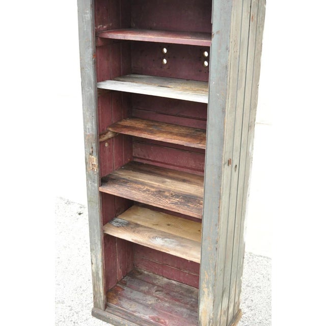 Antique American Primitive Blue Green Distress Painted Bookcase Cupboard Cabinet For Sale - Image 12 of 12