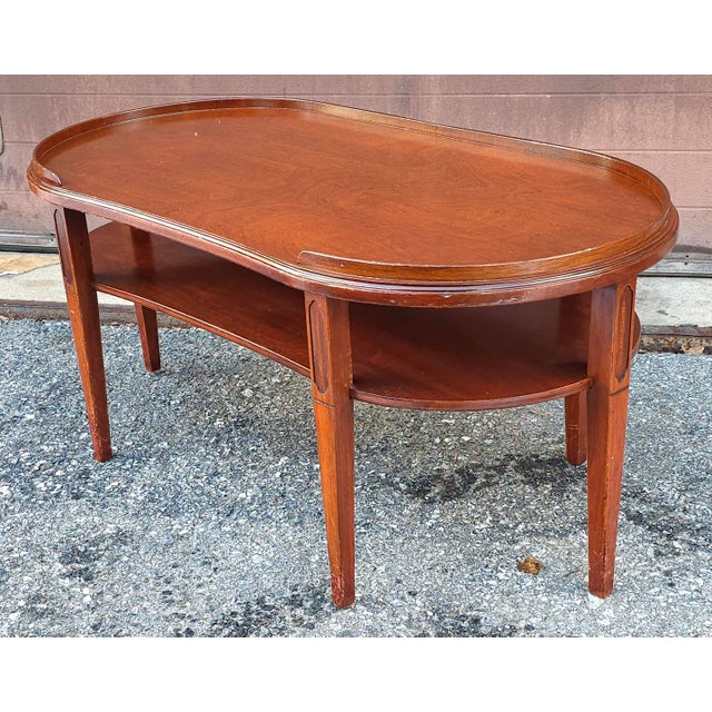 1940s Merman Regency Style Mahogany Six-Leg Tiered Kidney Coffee Table, Circa 1940s For Sale - Image 5 of 12