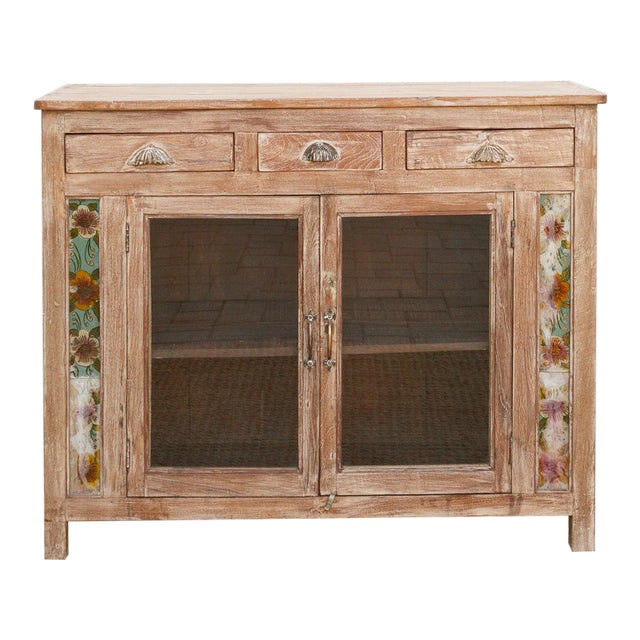 Early 20th Century Reverse Glass Painted Buffet Cabinet For Sale