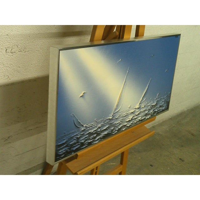 Early 21st Century Abstract Textured Painting of Sailboats on Lake Michigan For Sale - Image 5 of 8