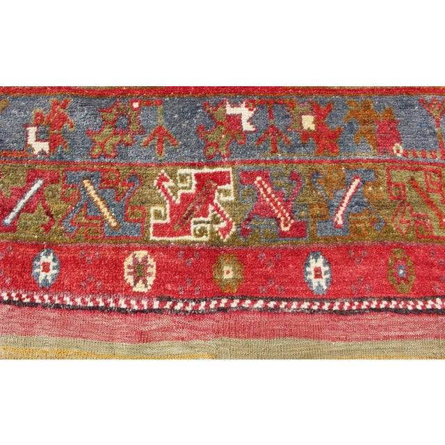 Antique Turkish Medallion Oushak Rug in Red, Green and Blue 6'0 X 8'6 For Sale - Image 9 of 13
