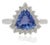 Victorian 1.38ct Trillion-Cut Tanzanite & Diamond Halo Ring 18k White Gold Size 6 For Sale