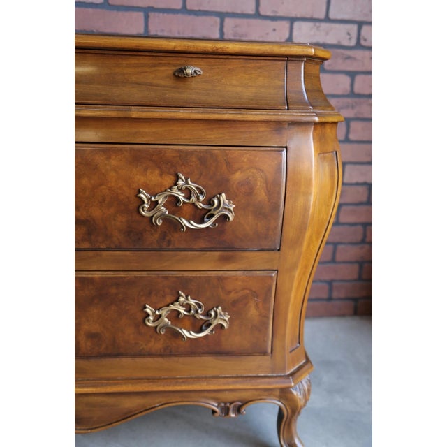 French Provincial styling and exceptional craftsmanship combine in these chests of drawers by Karges. Bombe shape with...