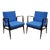 Vintage Jens Risom Style Rosewood Mid Century Modern Blue Fabric Lounge Chairs- a Pair For Sale