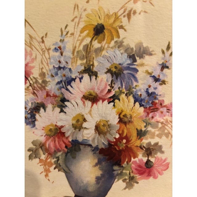 1960s Authentic Mid-Century Modern Floral Still Life Print in Original Gold Frame – 10.5” Square For Sale - Image 5 of 5