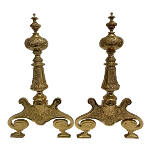 Brass Rococo Revival Andirons