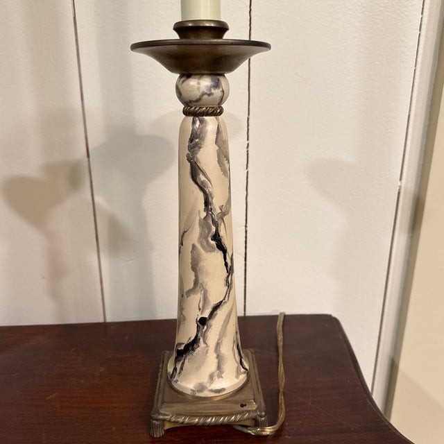 Antique White Pair of Vintage Candlestick Buffet Lamps For Sale - Image 8 of 10