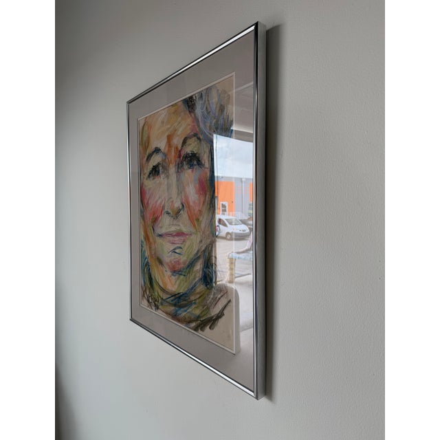 1990's Vintage Expressionist Woman Portrait Oil Pastel on Paper, Signed & Framed For Sale - Image 4 of 12