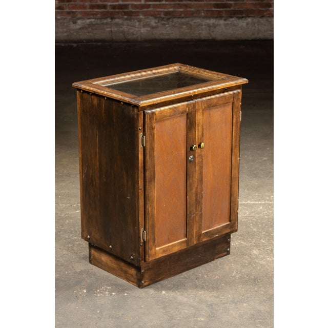 Industrial Antique Wooden Display Cabinet With Glass Top For Sale - Image 3 of 7