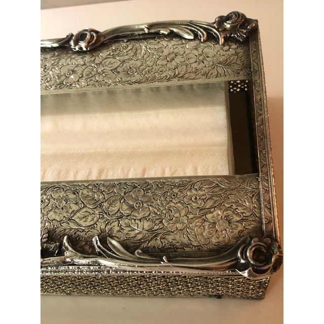 1940s Silverplate Repoussé Tissue Box Cover For Sale - Image 11 of 12