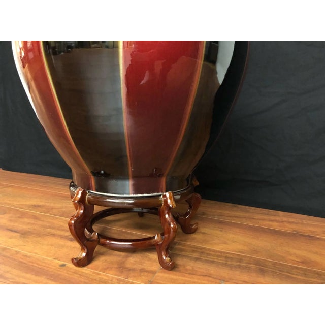 Porcelain Oxblood and Black Floor Vase on Stand Chairish