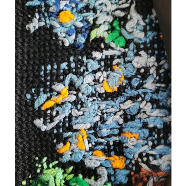 Forest Green Mid-Century Hand-Embroidered Floral Cross-Stitch Afghan Throw Blanket - 66" X 56" For Sale - Image 8 of 9