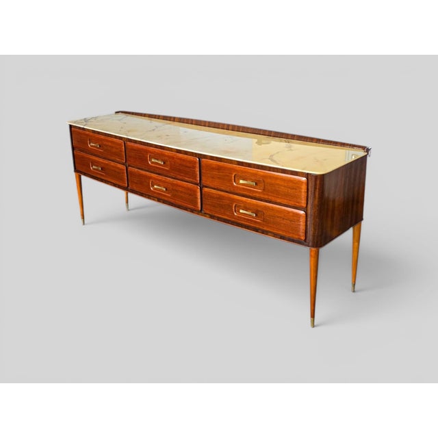 Mid-Century Modern Mid-Century Italian Teak and Marble Sideboard in the style of Osvaldo Borsani, 1950s For Sale - Image 3 of 17