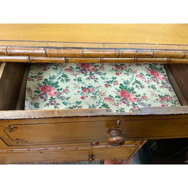 19th-C. English Carved & Painted Pine Faux Bamboo Tall Chest of Drawers For Sale - Image 4 of 9