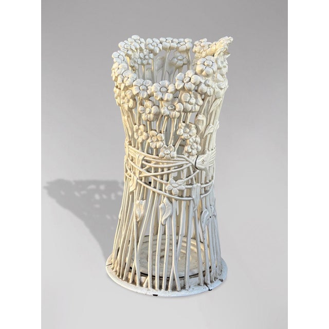 Late 19th Century Art Nouveau White Painted Floral Cast Iron Umbrella Stand, 1890s For Sale - Image 5 of 8