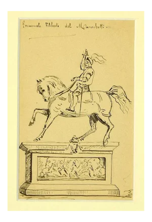 Unknown - Emanuele Filiberto Monument - Original Black Pen Drawing - 1850s
