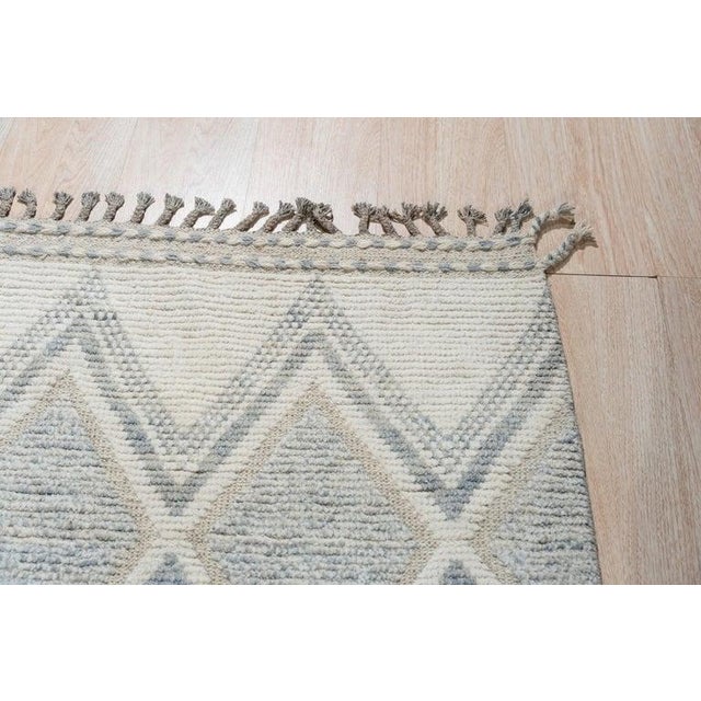 Contemporary Beige Moroccan Diamond Hand-Knotted Wool Rug 6x9 For Sale - Image 3 of 9