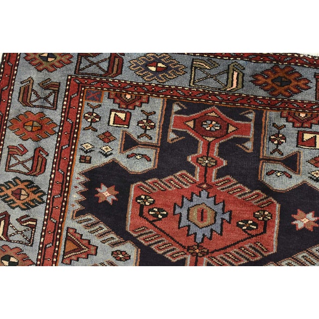 Textile Zanjan Rug 4'5'' X 6'8'' Blue Wool Vintage Tribal Hand-Knotted Oriental Carpet For Sale - Image 7 of 15