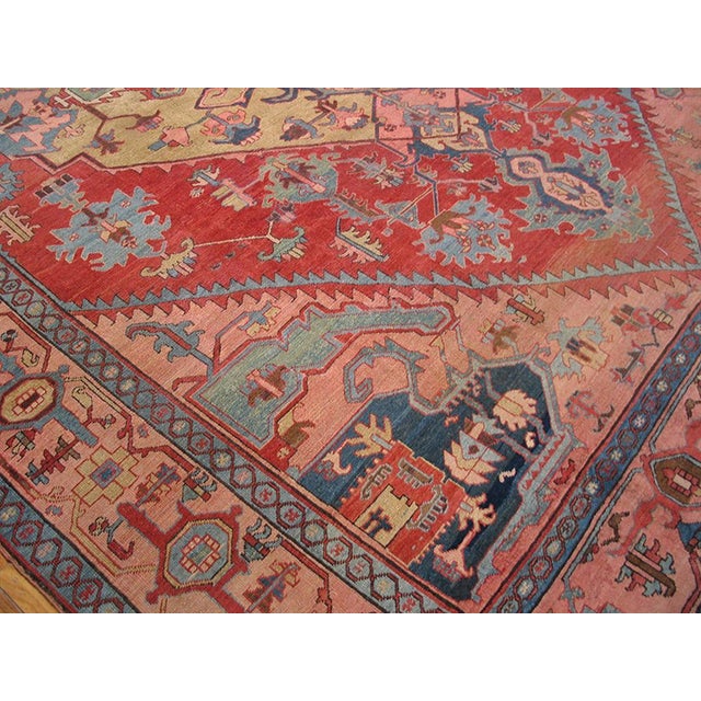 1880s Red Medallion Antique Persian Serapi Rug 10" X 13'4" Handknotted Wool Carpet For Sale - Image 4 of 6
