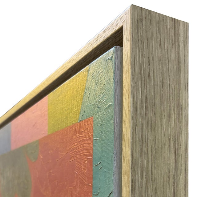 Contemporary Colorful Minimalist Abstract Oil Painting in Oak Float Frame For Sale In New York - Image 6 of 6