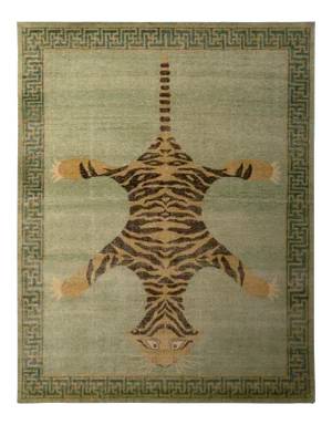 Handknotted Stretching Tiger Rug in Lush Sea Green, 2'x3'