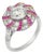 Art Deco Style 1.42 Carat Diamond Ruby Platinum Cluster Swirl Ring, Size 6.75 For Sale