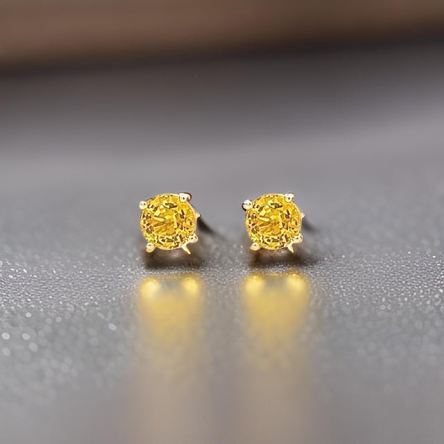 Metal Natural Sapphire Stud Earrings 14k Yellow Gold 1.7 TCW Certified For Sale - Image 7 of 14