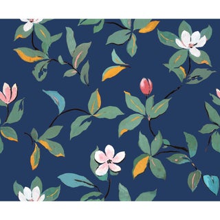 Sample - Magnolias Wallpaper by Paule Marrot in Midnight Blue For Sale