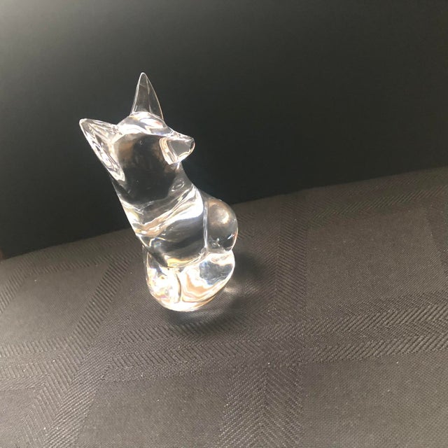 Glass Signed Steuben Clear Crystal Seated Fox Figurine by Lloyd Atkins For Sale - Image 7 of 9