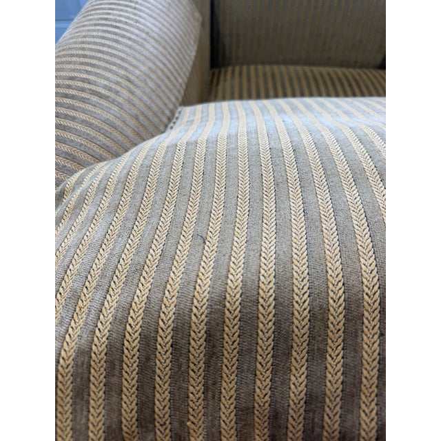 Vintage Stickley Fine Upholstery Club Arm Chair in Neutral Striped Fabric For Sale - Image 13 of 14