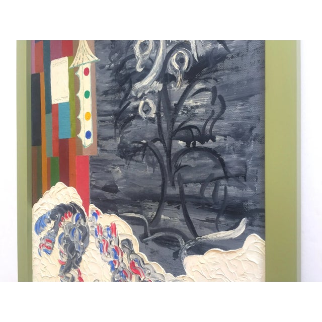 Vintage Mid Century Modernist Framed Original Abstract Landscape Oil Painting on Board For Sale - Image 9 of 13