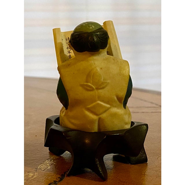 Antique Chinese Scholar or Immortal Bisque Figurine Worshiping, Kneeling Reading (Tao Scroll) For Sale - Image 14 of 18