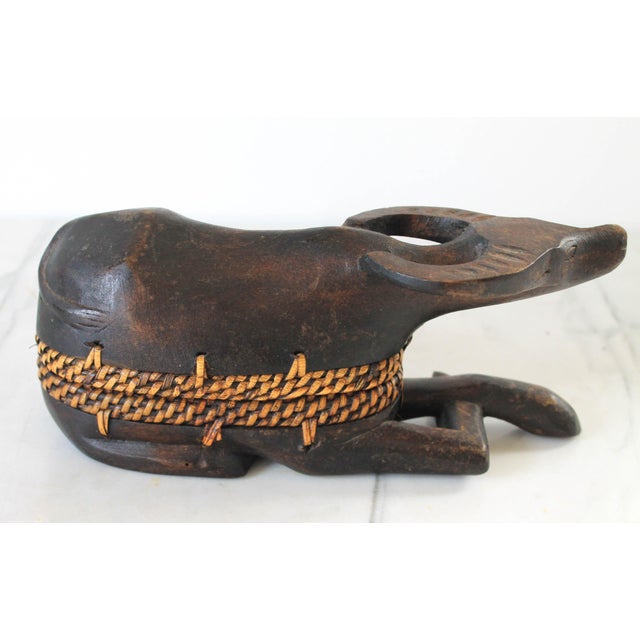 Vintage Hand Carved Wood & Rattan Water Buffalo Trinket Box For Sale - Image 9 of 12