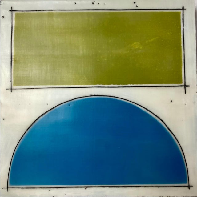 Sixteen 8x8 cradled wood panels make up this encaustic mixed media art piece. In the photo they are hanging spaced...