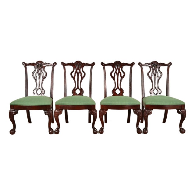 Thomasville Chippendale Carved Mahogany Dining Chairs, Set of Four For Sale