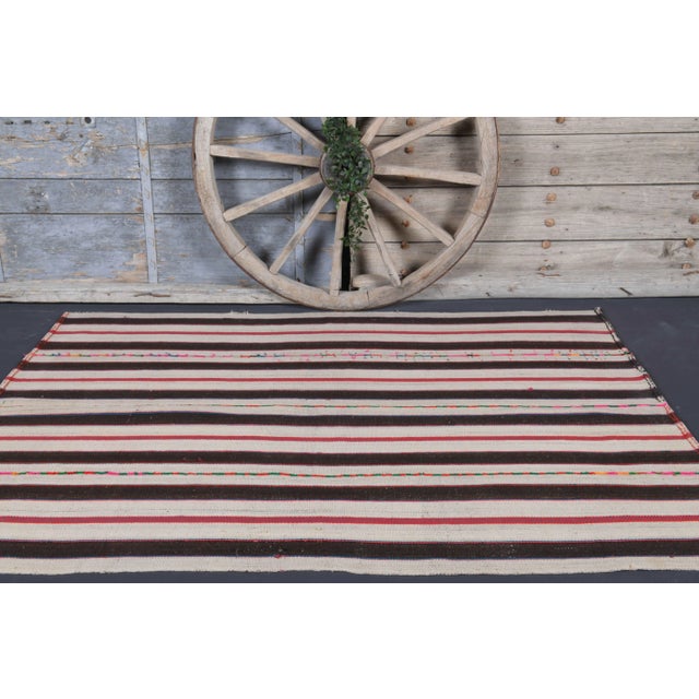 Tribal Vintage Turkish Hand-Knotted Wool Cotton Beige Kilim Area Rug For Sale - Image 3 of 10