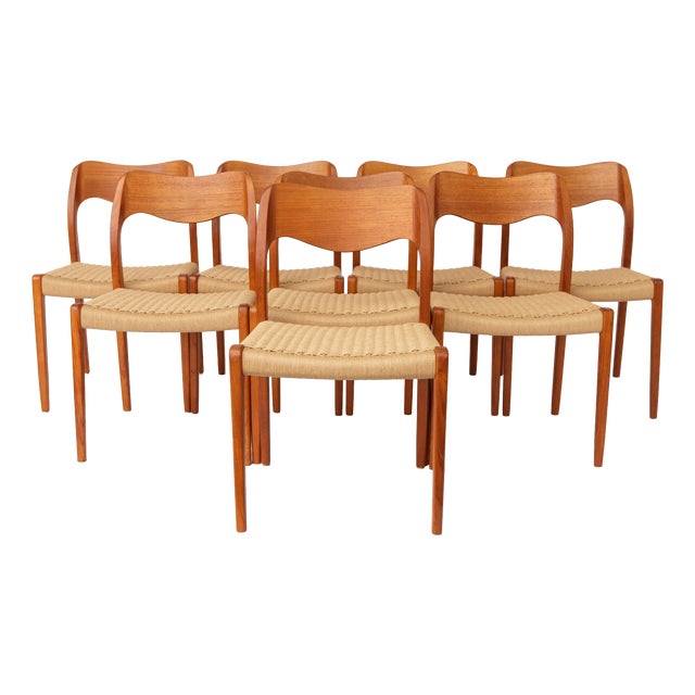Danish Model 71 Chairs in Teak by Niels Otto Møller for J.L. Møllers, Set of 8 For Sale