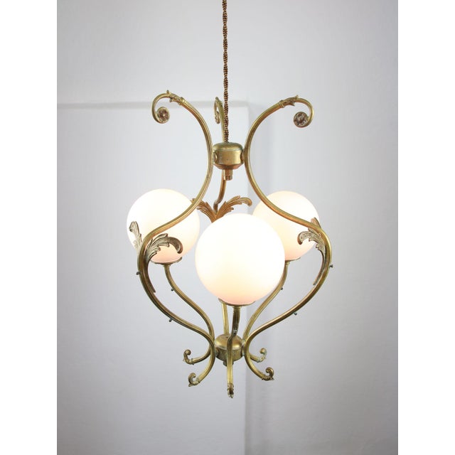 Antique Italian Brass and Opaline Chandelier For Sale - Image 12 of 17