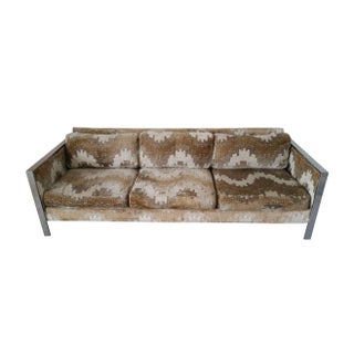 Milo Baughman Chrome & Geometric Print 3 Seat Sofa For Sale