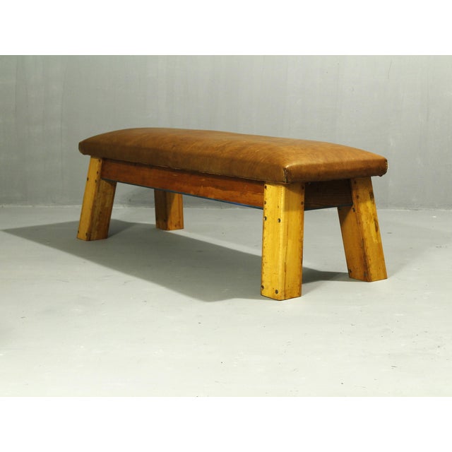 Wood Leather Gym Bench, 1950s For Sale - Image 7 of 8