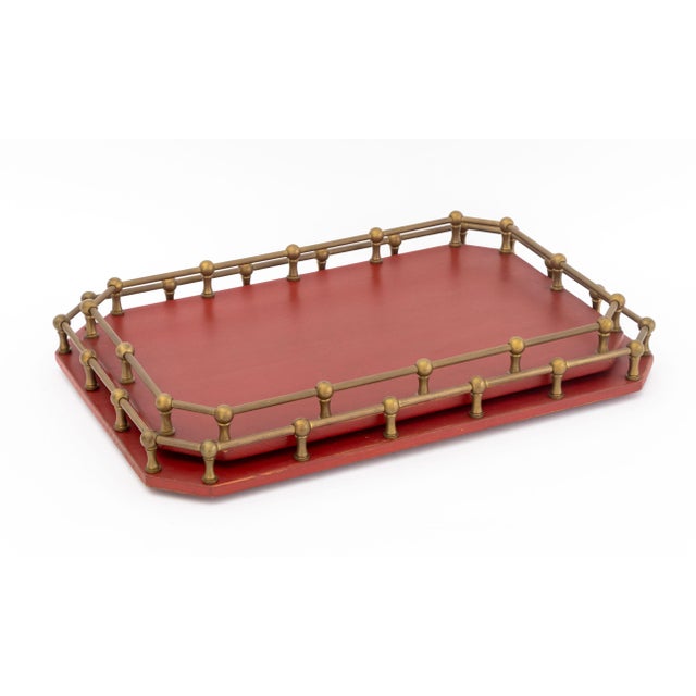 Modern Brass Galleried Wood Serving Trays, 2 For Sale In New York - Image 6 of 8
