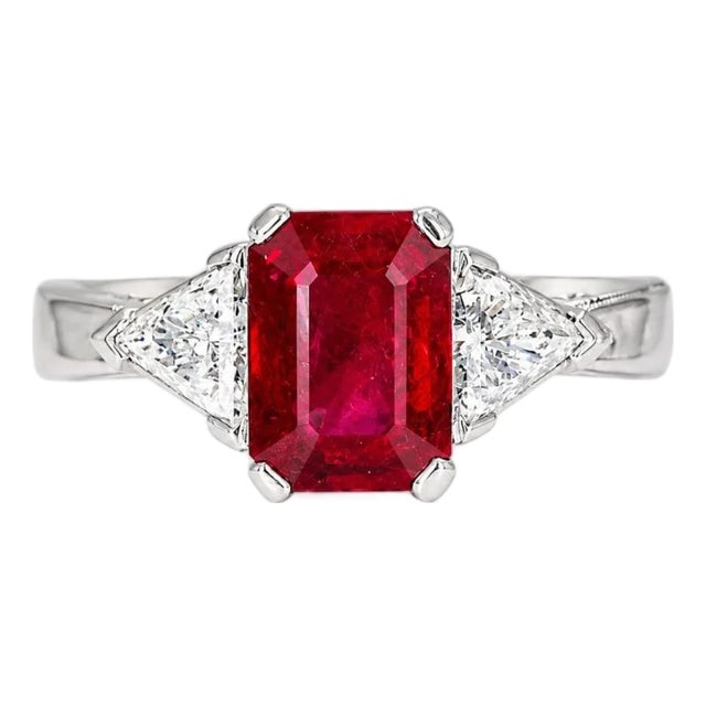 14K White Gold Antique 3 Stone Ruby Diamond Ring Estate Jewelry For Sale