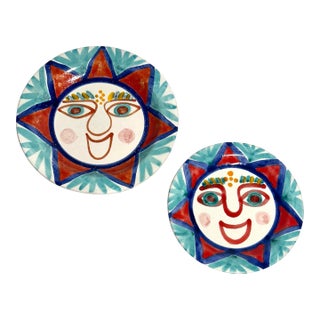 MCM Italian DeSimone Hand Painted Ceramic Sun Plates For Sale