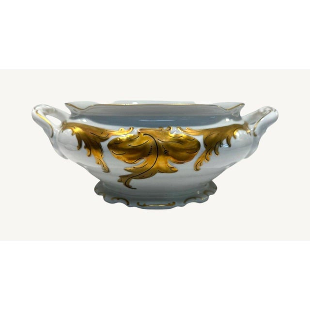 Vintage Walbrzych Poland Gold Rococo Covered Vegetable Bowl Tureen 8" W/Lid For Sale - Image 4 of 7
