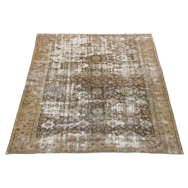 Contemporary Distressed Antique Mahal Wool Area Rug in Taupe, Warm Brown, and Muted Sage For Sale - Image 3 of 11