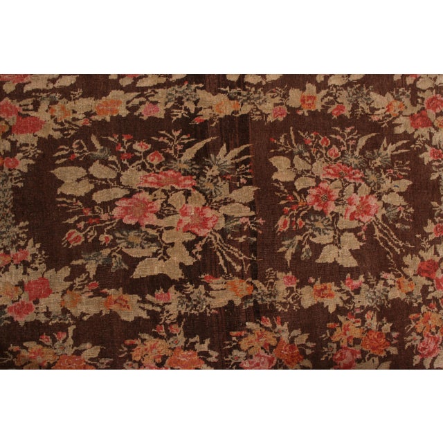 Rug & Kilim 1950s Hand-Knotted Mid-Century Vintage Bessarabian Rug in Brown and Green Floral Pattern For Sale - Image 4 of 5