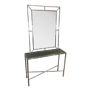 Faux-Bamboo Chrome Console & Mirror, 2 Pieces